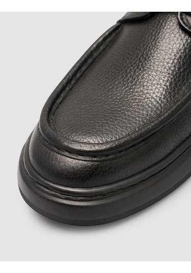 Cabani %100 Hakki Deri Bağçıklı Siyah Erkek Günlük Ayakkabı Siyah Floter