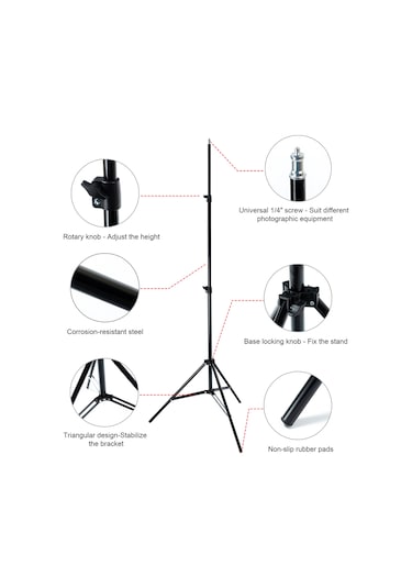 Aubyhe Sıcaklık Ölçer Tripodu 2.1m Yüksekliği Ayarlanabilir Çelik Malzeme Siyah 1/4 Vida Kameralar İçin De Kullanılabilir