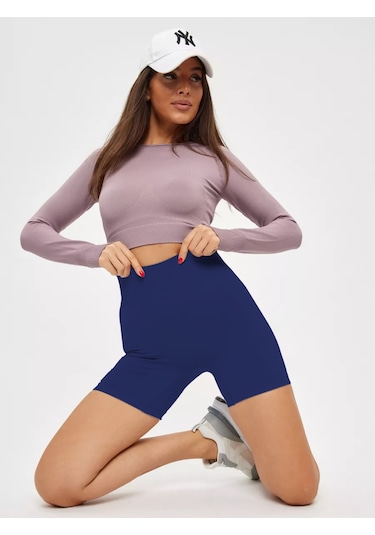 Mistirik Jerovin Model Toparlayıcı Örme Seamless Push Up Etkili Kısa Şort Lacivert Renk Lacivert