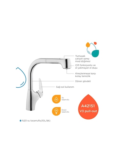Artema A42151 V3 Pull-Out Eviye Bataryası Krom