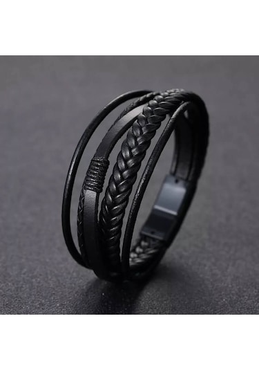 Erkek Hakiki Deri Bileklik Siyah Renk Çelik Toka Bileklik Db5025 Siyah