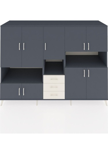 Kronos Dolap 13 Raflı 3 Çekmeceli 9 Kapaklı 220x59x163 Antrasit-a Antrasit-antrasit/aytaşı