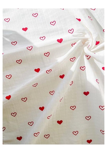 More Home %100 Pamuk Tek Kat Müslin Bezi 90x90 Cm Kalp Desenli