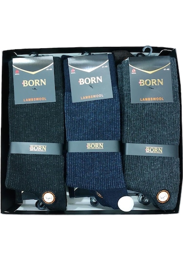 12'li Set Kalın Kışlık Yünlü Erkek Soket Çorap - Çok Renkli Gri