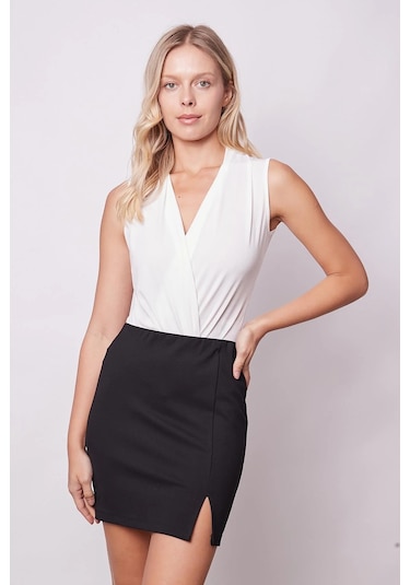 Kadın Yüksek Bel Önden Yırtmaçlı Hafif Likralı Çelik Kumaş Mini Kalem Etek Boy:44cm -siyah Siyah