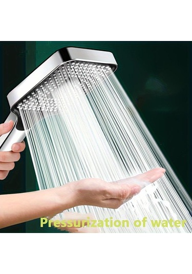 Kare Düğme Ayarlanabilir Duş Başlığı Gümüş: Süper Süper Şarjlı Duş Başlığı Kare Su Çıkışı Ev Tipi Su Isıtıcısı Tek Elle Sprey Duş Başlığı Gümüş