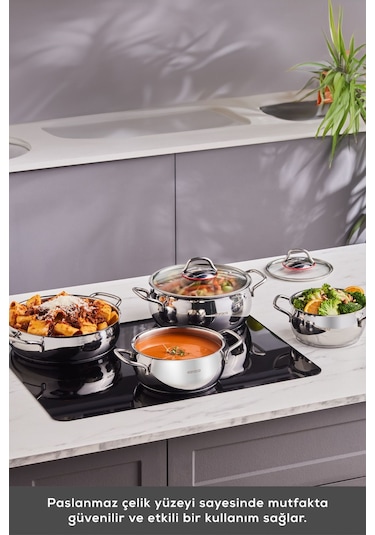 Karaca  Emirgan İndüksiyon Tabanlı 8 Parça Çelik Tencere Seti