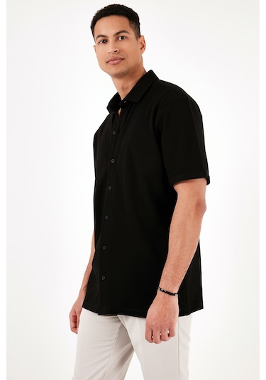 Buratti Pamuklu Regular Fit Kısa Kollu Erkek Gömlek 5902724 Siyah