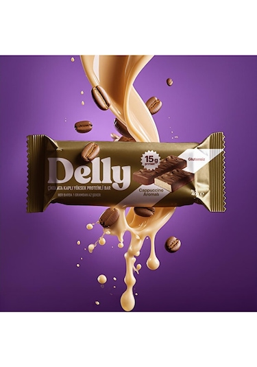 Delly Cappuccino Aromalı Çikolata Kaplı Yüksek Protein Bar 12 x 40 G
