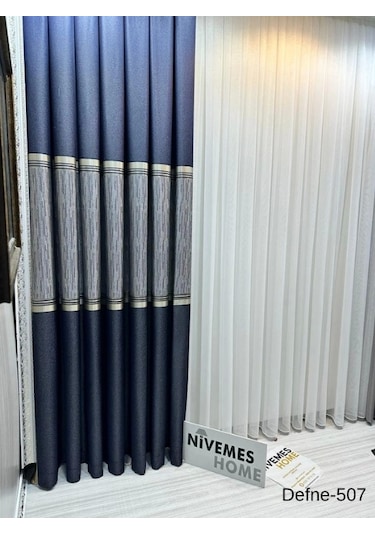 Nivemeshome Defne Lacivert Ft614166 V-507 1/3 Sık Pileli Fon Perde Apm Lacivert