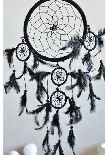 Üç Gözlü Siyah Rüya Kapanı / Dreamcatcher (16,5 Cm Çap)