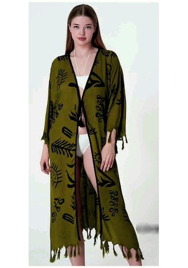 Sunsurf Tokat Taş Baskı Kaftan Pareo Haki