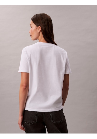 Calvin Klein Kısa Kollu Payetli Ck Grafikli Kadın Beyaz T-shirt Lv044e215g-yaa Beyaz