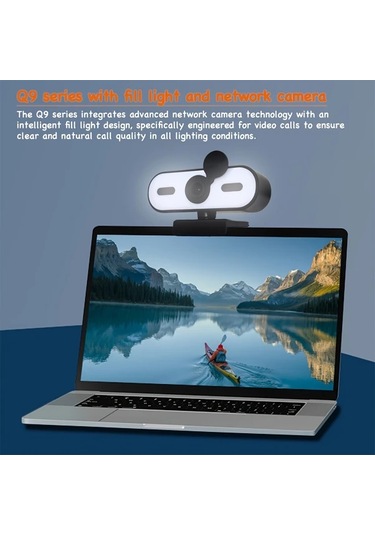 Xuweiwei Q9 4k Ultra Hd Usb Webcam Otomatik Odaklama 3 Seviye Halka Işığı Gizlilik Kapağı 360 Derece Tripod