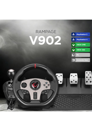 Rampage V902 PS3 - PS4 - PC - Xboxone - Xbox360 - Switch 3 Pedallı - El Vitesli Gaming Oyuncu Direksiyonu