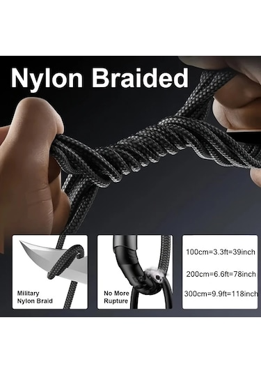 Hightower Dınıje Usb-c Hızlı Şarj Kablosu Renkli Işık Göstergeli 3 3ft Nylon Siyah