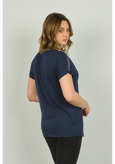 Ella Camelia Kadın Fermuarlı Kısa Kol Bluz 20e038 Lacivert