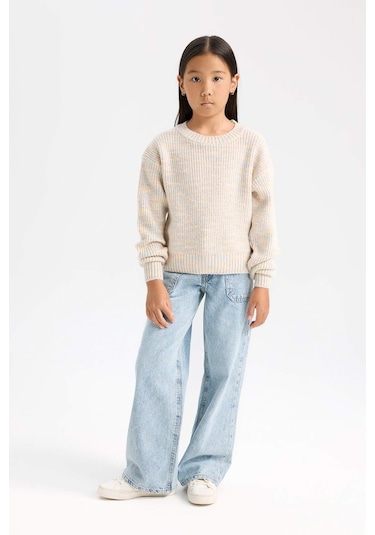 DeFacto Kız Çocuk Oversize Geniş Kalıp Bisiklet Yaka Triko Kazak C9576A824WNPN181 Pembe