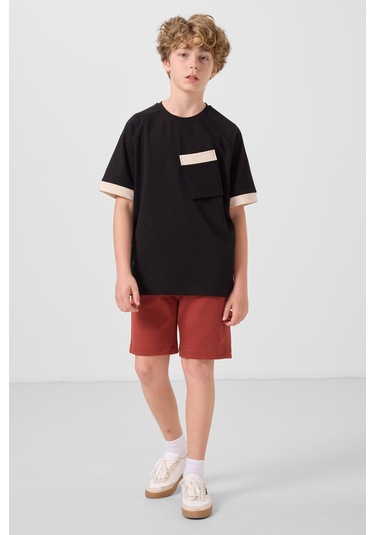 Tommylife Kiremit Pamuklu Yumuşak Dokulu Standart Fit Basic Erkek Çocuk Şort - 11293 Kiremit