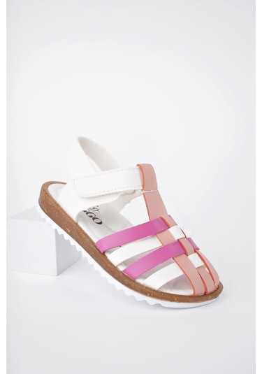 Muggo Rapunzel Garantili Günlük Ortopedik Hafif Taban Cırtlı Kız Çocuk Sandalet Pudra