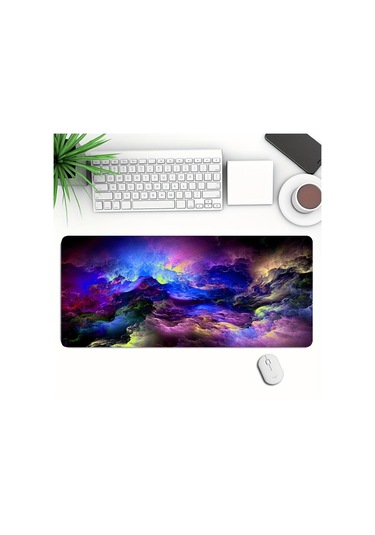 1 Adet Büyük Oyun E-spor Bilgisayar Kalınlaştırılmış Floresan Mouse Pad, Modern Galaksi Desenli Baskı Masaüstü Mat, Uv Siyah Işık Kaymaz Mouse Pad 400 900 3mm/15.7 35.4inch