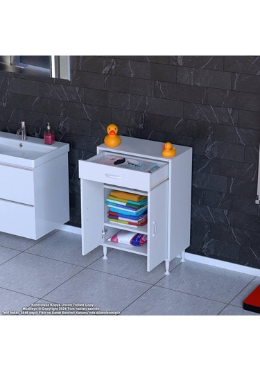 55 X 88 X 32,5 Cm Lik 1 Çekmece 1 Kapak 2 Raf 3 Gözlü Organizatör Mutfak Dolabı Çok Amaçlı Dolap Beyaz