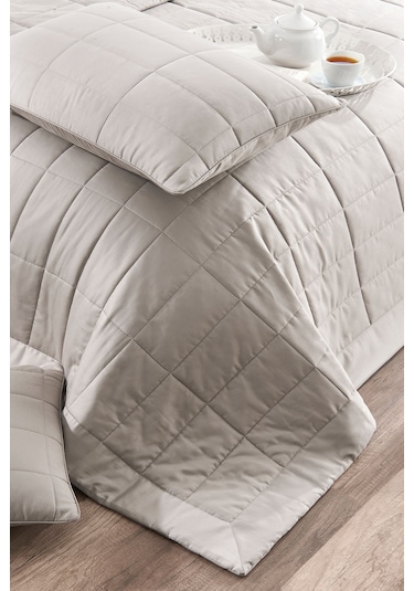 Savio Pamuk Saten Yatak Örtüsü Seti Lacivert Bej