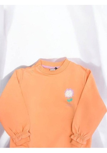 Zekids Kız Bebek Çiçek Baskılı Basic Sweatshirt-14453 Somon