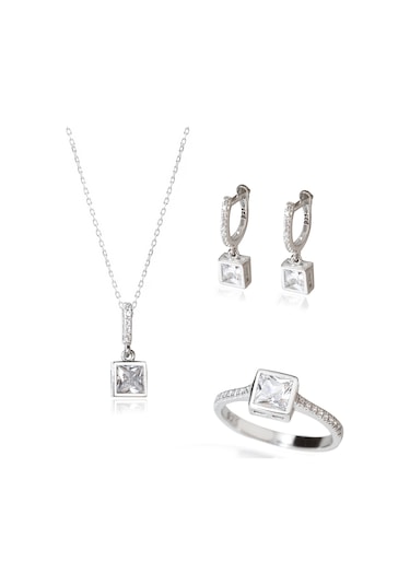 925 Ayar Gümüş Kare Zirkon Taşlı Set