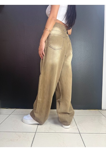 St.poll Vintage Eskitme Yıkama Unisex Baggy Jean Pantolon Vintage Vizon