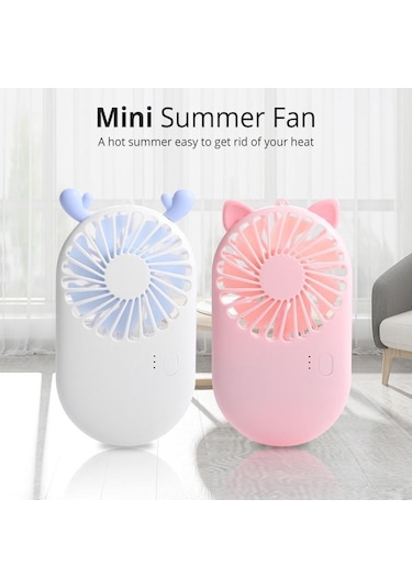 Beyaz Fonken Mini Usb Fan Sevimli Taşınabilir El Fan Hız Ayarlanabilir Hava Soğutucu Açık Seyahat Şarj Edilebilir Fan