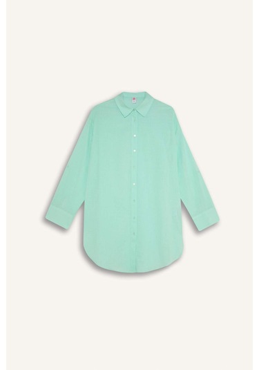 DeFacto Regular Fit Pamuklu Plaj Gömleği-Fall in Love W8241AZ24SMGN1229 Yeşil