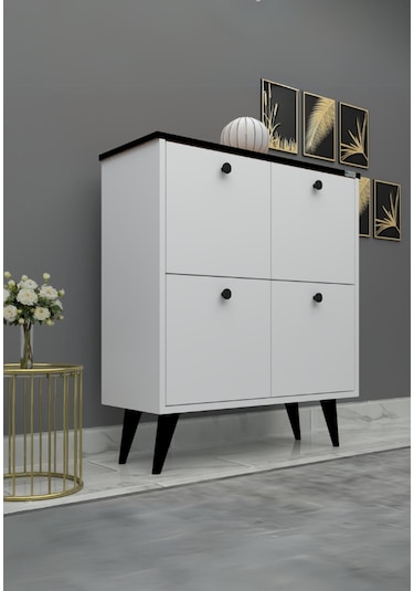 %100 Mdf Akus 4 Kapaklı Ayaklı Ayakkabılık Üstü Falez Beyaz