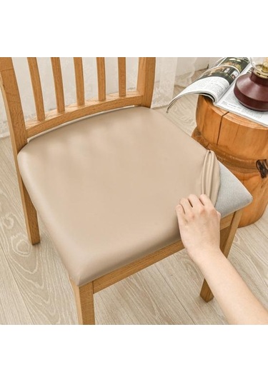 Sandalye Kılıfı Su Geçirmez Yüksek Elastikiyet Suni Deri Kaymaz Kolay Kurulum Koltuk Koruyucu Gri