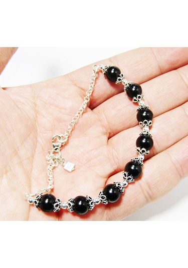 Lilahgümüştr Gümüş İşlemeli Oltu Taşlı Kadın Bileklik