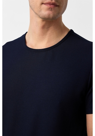 SÜVARİ Lacivert Slim Fit Armürlü Bisiklet Yaka Tişört-37261 Lacivert