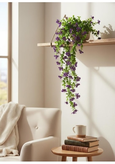 Yapay Çiçek Mor Sarkan Mineli Okaliptus Şimşir Yapay Sarmaşık 5dal 60cm Mor