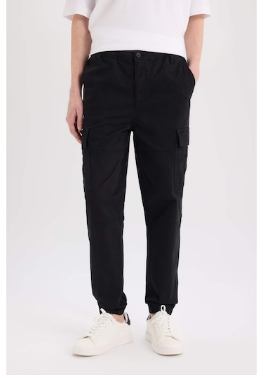 DeFacto Regular Gabardin Jogger Pantolon Kargo Cepli Beli Paçası Lastikli C9163AX25SPBK81