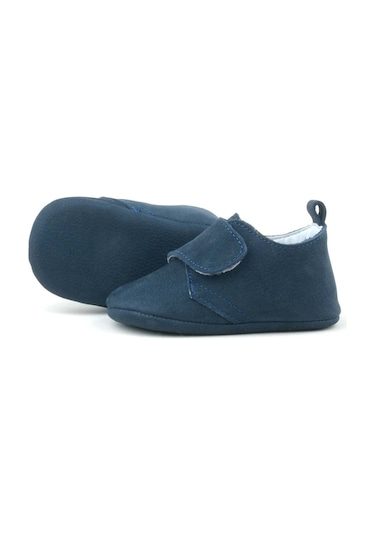Hapshoe Kids Hakiki Deri Lacivert Cırtlı Kız Bebek Patik Lacivert