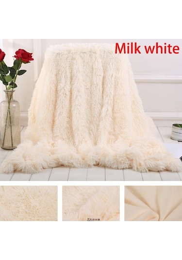 Yumuşak Taklit Kürk Mercan Polar Battaniye Kış Sıcak Bulanık Tüylü Kabarık Battaniye Kapak Lüks Peluş Bulanık Yatak Örtüsü Battaniye Yatak Süt Beyazı