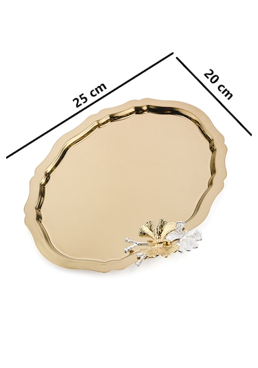 Oval Gold Kelebekli Kahve-çay Sunum Tepsisi 20x25 Cm