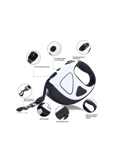 Geeroyoo Led Aydınlatmalı Uzatılabilir Köpek Tasması, Mavi, Büyük Boy, 16ft Mavi