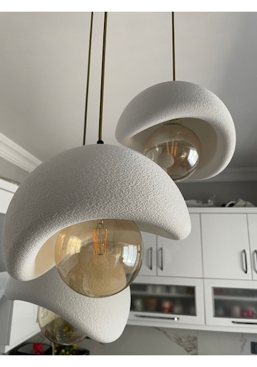 Beton Görünümlü Modern Şık İskandinav Tarz 3 Başlıklı Avize 25cm Rustik Ampul Hediyeli Nestvibe Beyaz