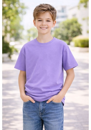 Zuzunga Unisex Basic Kısa Kollu Çocuk T-shirt Mor