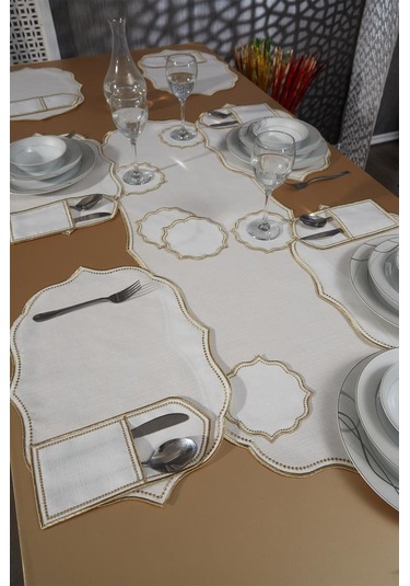 Damla Keten Nakışlı Amerikan Servis Takımı 19 Parça Gold Gold