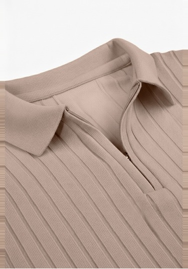 Deepsea Erkek Bej Slim Fit Polo Yaka Triko Kazak - Yumuşak Dokulu Esnek Ve Şık Görünüm 2605305 Bej