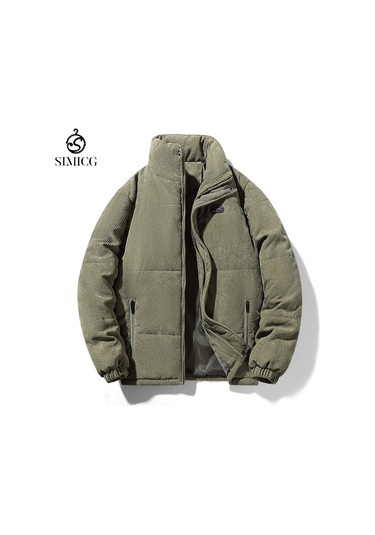 Yeni Kadife Kalınlaştırılmış Sıcak Beyzbol Yaka Erkek Pamuklu Ceket Yeşil