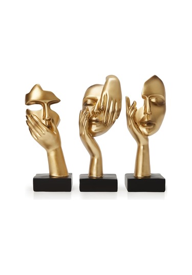 Yunboo Gold Rengli Düşünen Figür Maske Heykeli - Ev Ofis Dekorasyonu İçin Resin Sanat Eseri