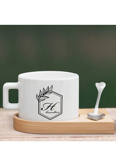 Bk Gift Kişiye Özel Baş Harf İsimli Ahşap Altlıklı Seramik Fincan-3 , Meslek Hediyesi, Yeni İş Hediyesi Kobitmeyen138072 Bk Gift