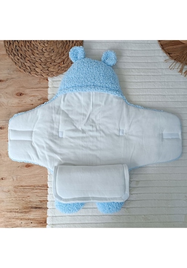 Bebek Dış Kundak Battaniyesi Pelüş Ayaklı Welsoft Uyku Tulumu Kışlık Mont Yenidoğan 0-12 Ay Mavi